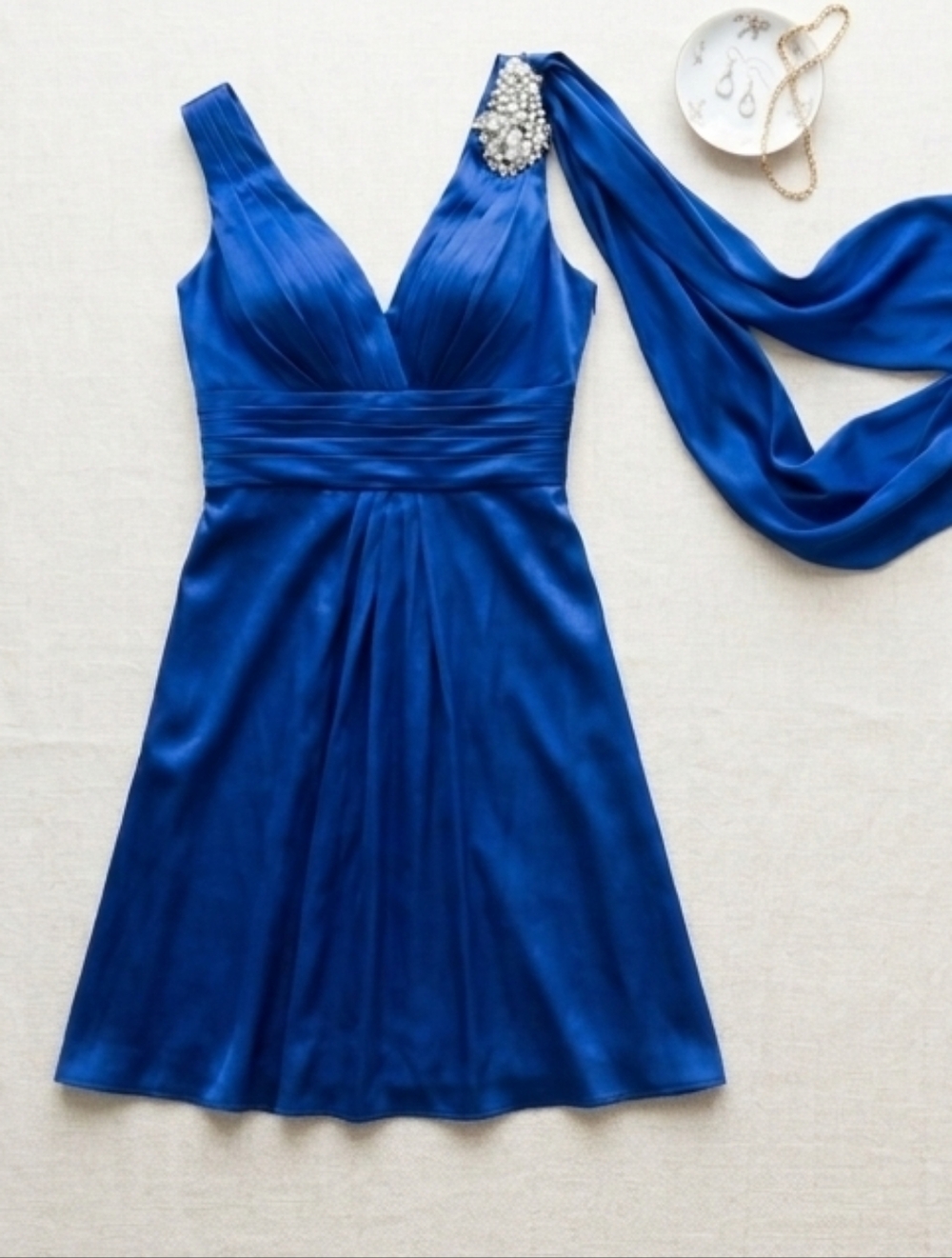 Romance Couture Royal Blue One Shoulder Cocktail Dress With Embellishment Size 8